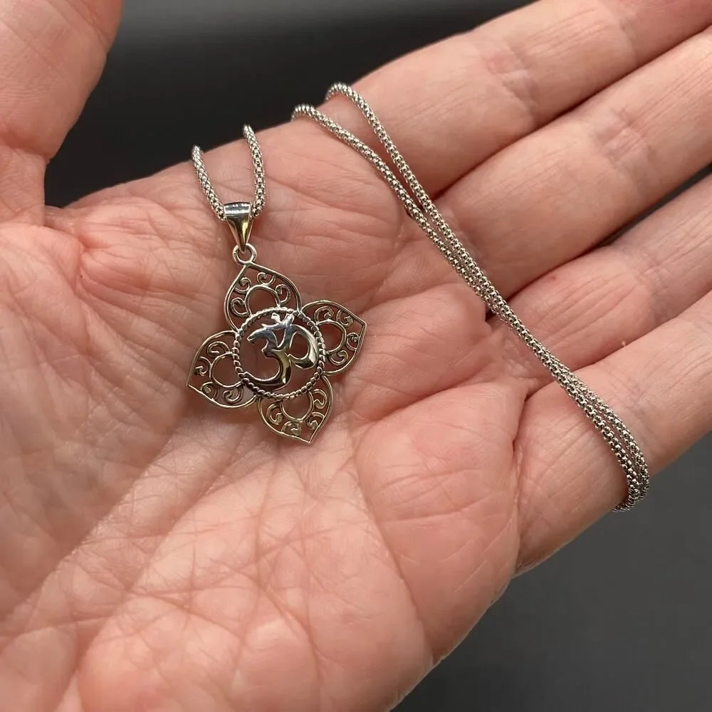 Om Religious Symbols Sterling Silver Pendant Necklace on